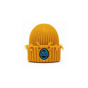 Turn Inward Distressed Knit Beanie - Yellow
