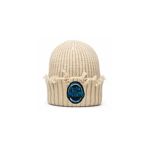 Turn Inward Distressed Knit Beanie - Cream