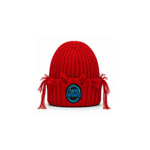 Turn Inward Distressed Knit Beanie - Red